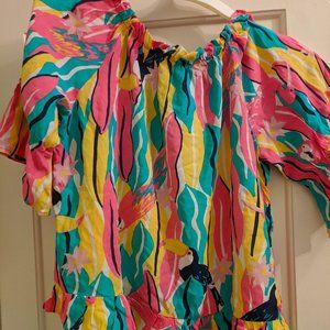 Boho Tropical Rainbow Off the Shoulder Flowy Top